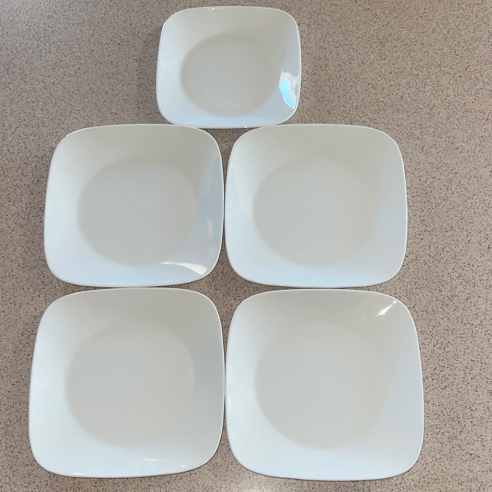 Corelle Pure White Square Dinner Luncheon Plates - Set of 5